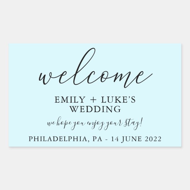Light Blue Custom Wedding Welcome Sticker (Front)