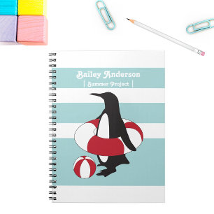 Light Blue Cute Cartoon Penguin Swimming Kids Notebook