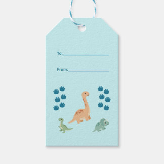 Light Blue Cute Dinosaur Birthday Gift Tags