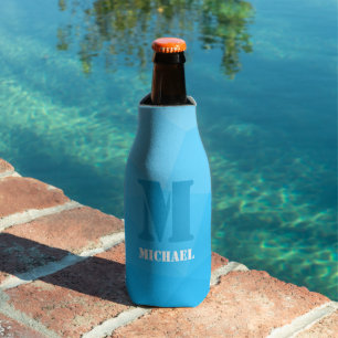 Light blue cyan geometric mesh pattern Monogram Bottle Cooler