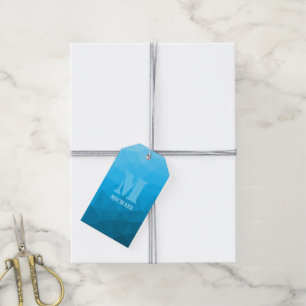 Light blue cyan geometric mesh pattern Monogram Gift Tags