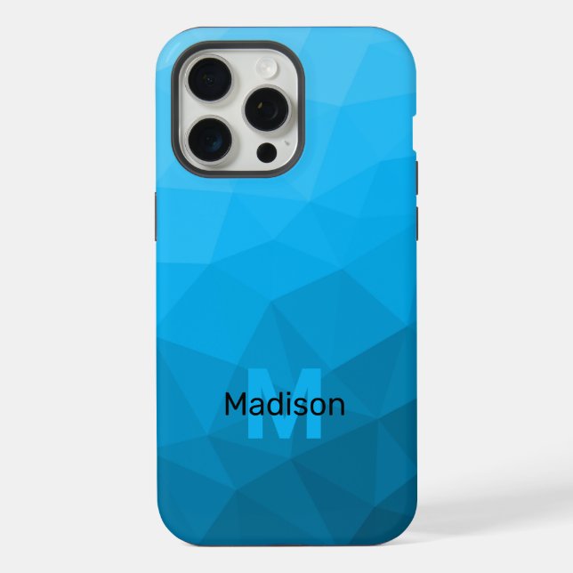 Light blue cyan geometric mesh pattern Monogram iPhone Case (Back)