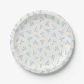 Light Blue Dainty Flower Buds Paper Plate