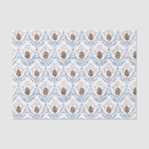 Light Blue Damask Pattern with Pine Cones Tissue Paper