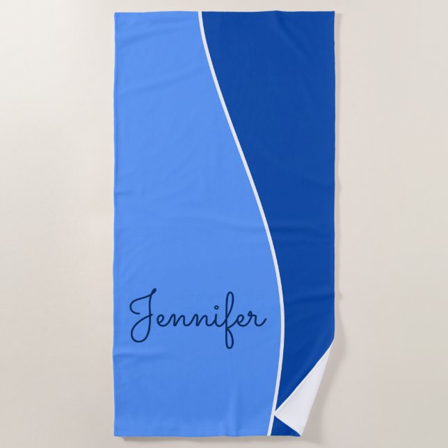 Light Blue & Dark Blue + Custom Name Beach Towel (Front)