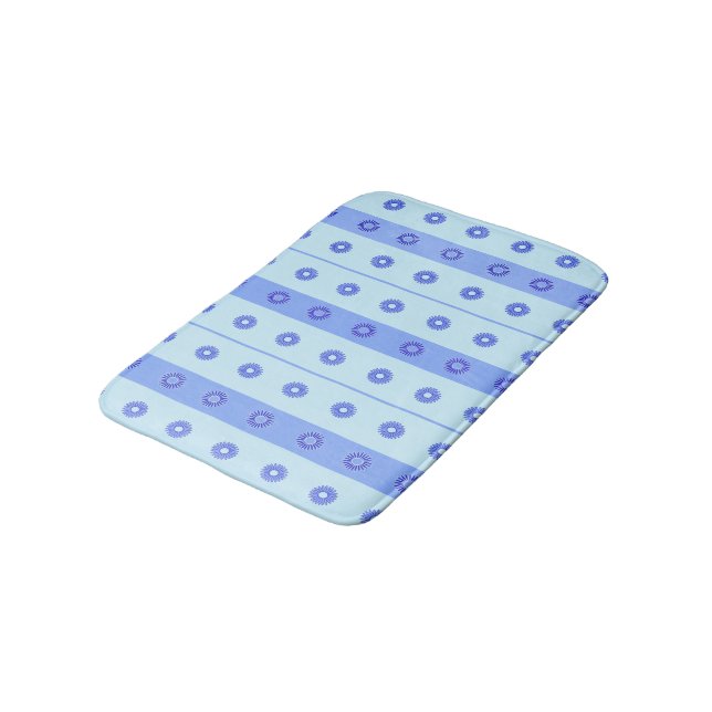 Light Blue Dark Blue Flowers Pattern Bath Mat (Angled)