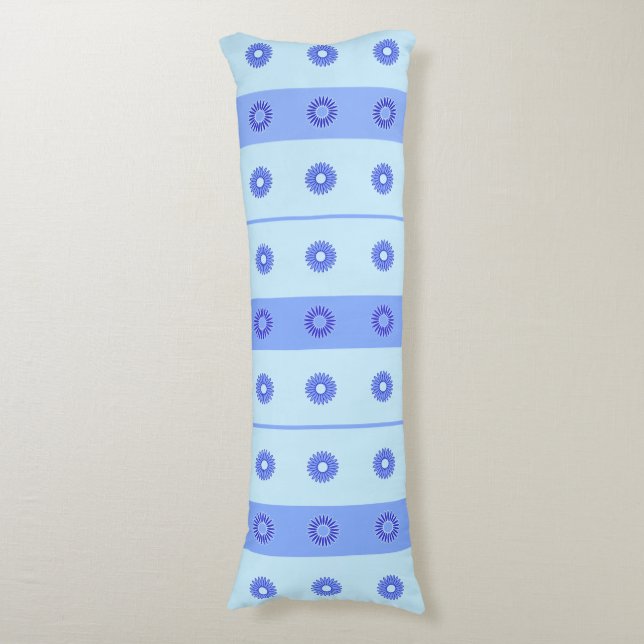 Light Blue Dark Blue Flowers Pattern Body Pillow (Front Vertical)