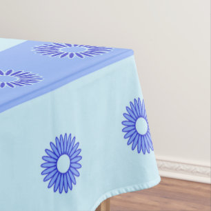 Light Blue Dark Blue Flowers Pattern Tablecloth