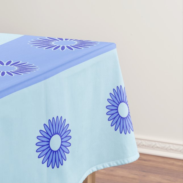 Light Blue Dark Blue Flowers Pattern Tablecloth (In Situ)
