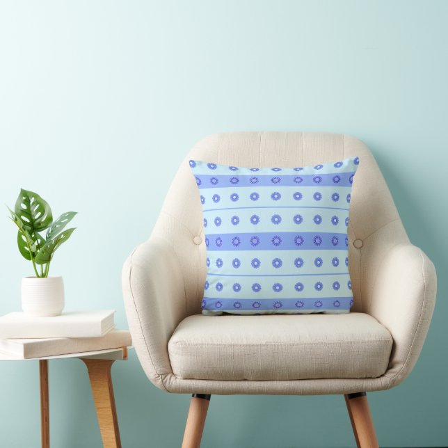 Light Blue Dark Blue Flowers Pattern Throw Pillow (Chair)