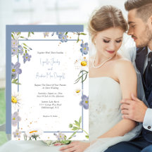 Light Blue, Delicate Floral Wedding Invitation
