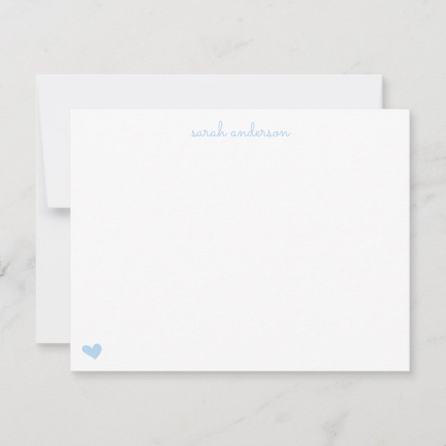 Light Blue Doodle Heart Personalized Stationery Card (Front)