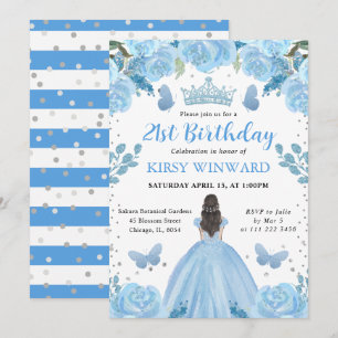 Light Blue Dress Brunette Princess Birthday Invitation