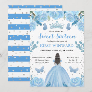 Light Blue Dress Brunette Princess Sweet 16 Invitation
