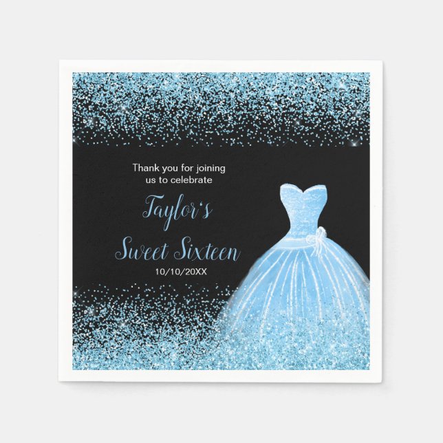 Light Blue Dress Faux Glitter Sweet 16 Birthday Napkin (Front)
