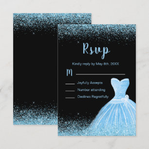 Light Blue Dress Faux Glitter Sweet 16 Birthday RSVP Card