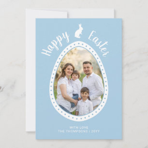 Light Blue Easter Egg Shape With Photo And Bunny Card