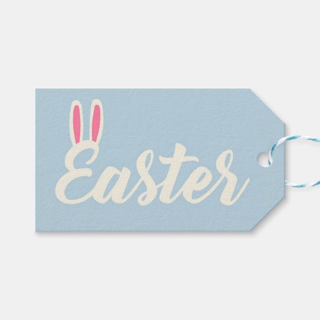 Light Blue “Easter” Script  Gift Tags (Front (Horizontal))