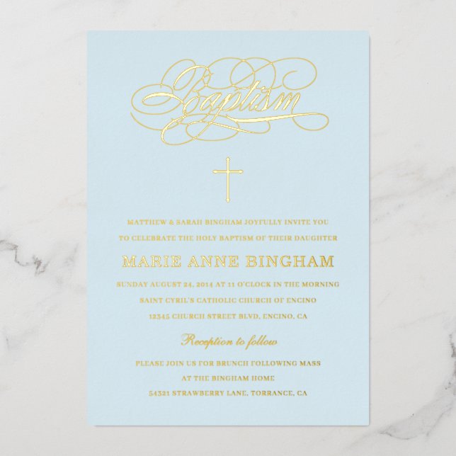 Light Blue Elegant Calligraphy Baptism Gold (Front)