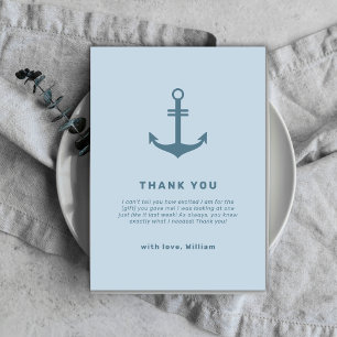 Light Blue Elegant Nautical Anchor Baby Shower Thank You Card