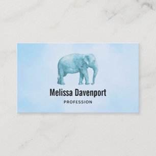 Light Blue Elephant on Dreamy Blue Watercolor Business Card