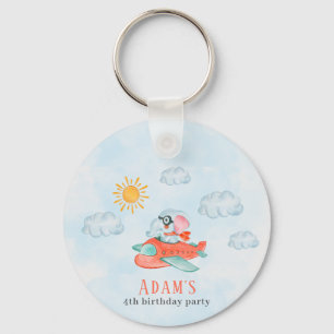 Light blue Elephant Pilot Birthday party keychain 