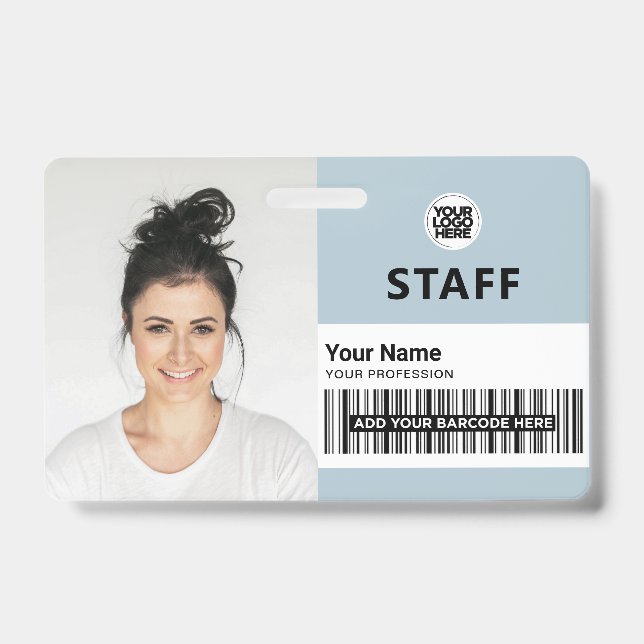 Light Blue Employee Business Photo Staff ID Badge (Front)