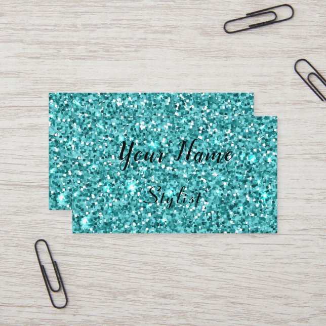 Light Blue Faux Glitter Business Card (Front/Back In Situ)