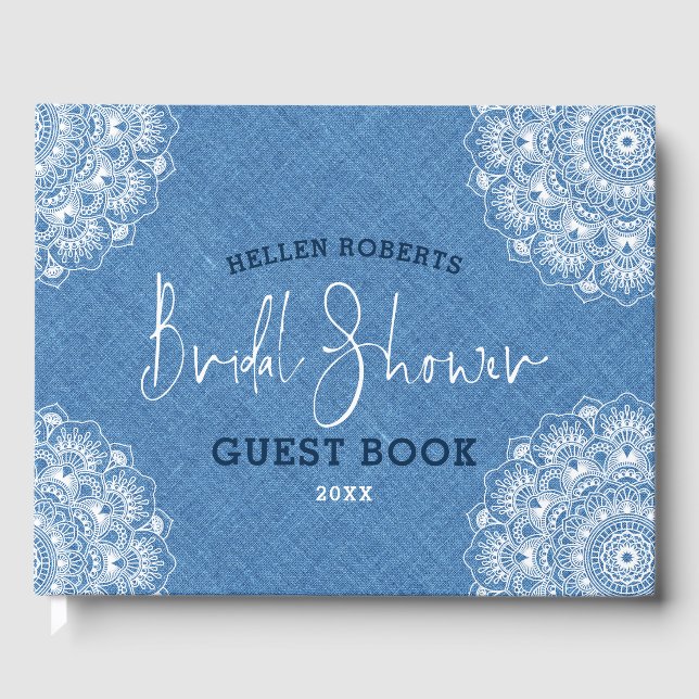 Light-blue faux line with white mandala guest book (Front)