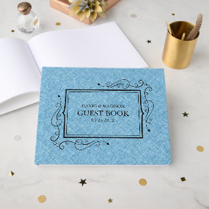 Light Blue Faux Linen Black Frame Guest Book