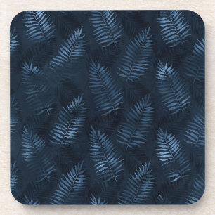 Light Blue Ferns Against Dark Blue Background Coaster