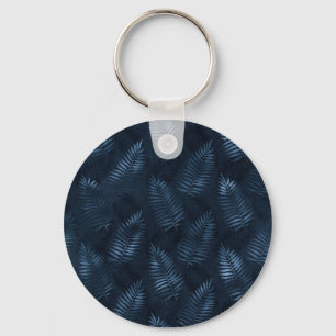 Light Blue Ferns Against Dark Blue Background Keychain