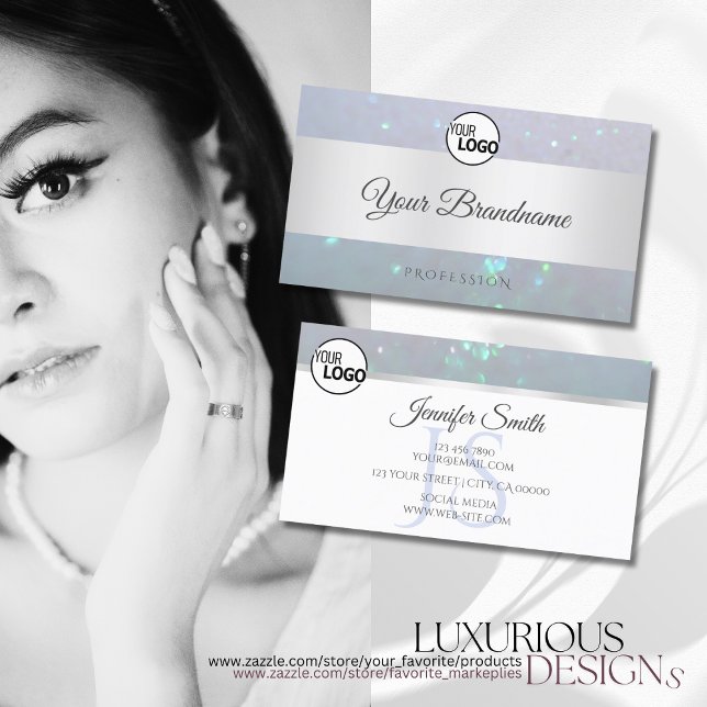Light Blue Fine Sparkle Pearl Glitter and Logo Business Card (Creator Uploaded)