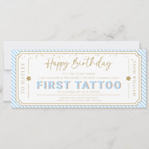 Light Blue First Tattoo Birthday Gift Voucher Invitation