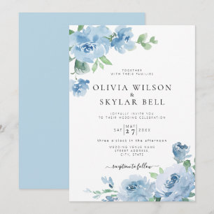 Light Blue Floral Baby Blue Botanical Wedding Invi Invitation