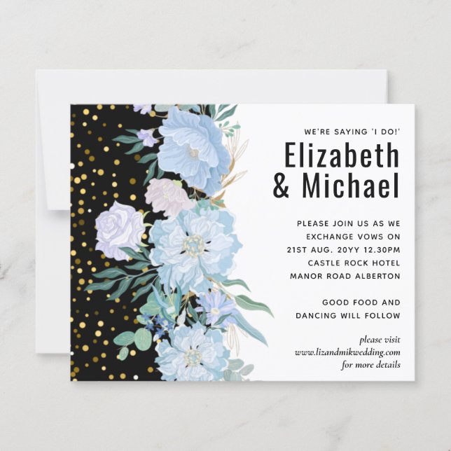 Light Blue Floral Black Modern Wedding Budget (Front)