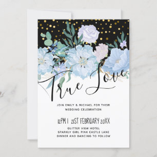 Light Blue Floral Black Modern Wedding Budget
