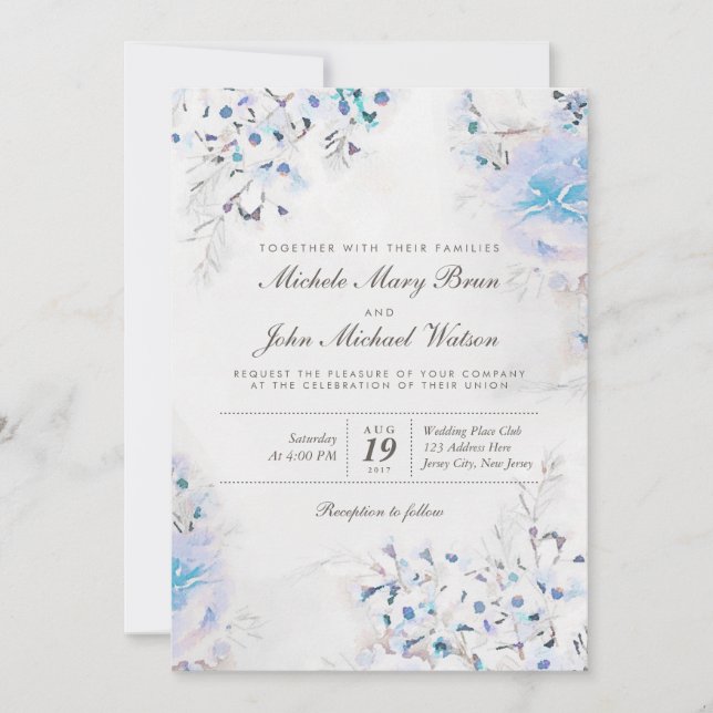 Light Blue Floral Boho Fresh Wedding Invite (Front)
