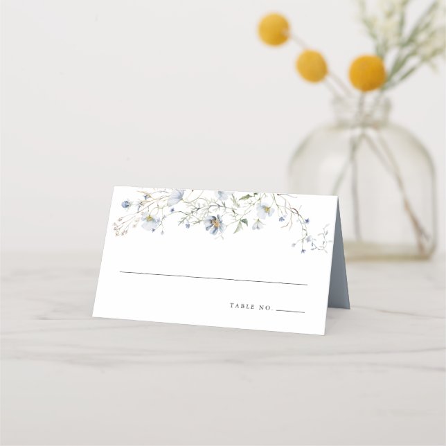 Light Blue Floral | Bridal Shower or Wedding Place Card (Front)