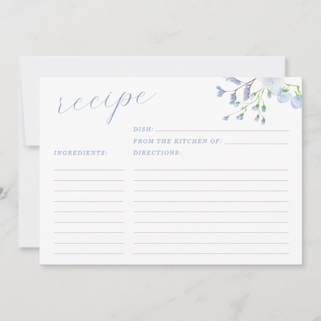 Light Blue Floral Bridal Shower Recipe Card (Front)