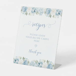 Light Blue Floral Bridal Shower Recipe Pedestal Sign