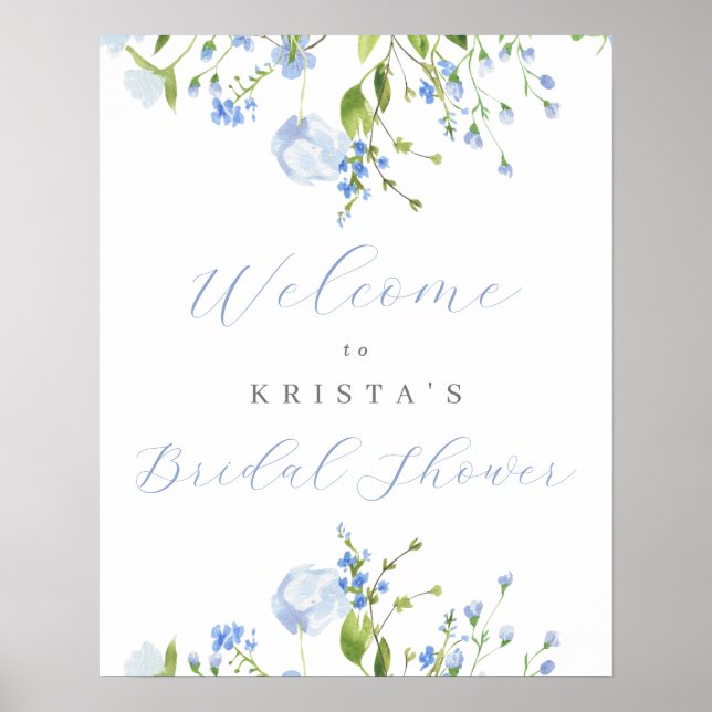 Light Blue Floral Bridal Shower Welcome Poster (Front)
