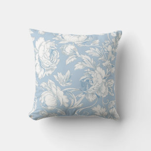 Light Blue Floral Chinoiserie Throw Pillow