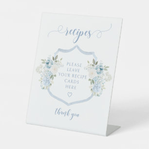 Light Blue Floral Crest Bridal Shower Recipe Pedestal Sign