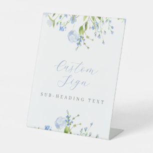 Light Blue Floral Custom Editable Pedestal Sign