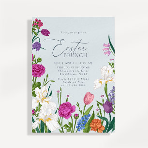 Light Blue Floral Elegant Easter Brunch Invitation