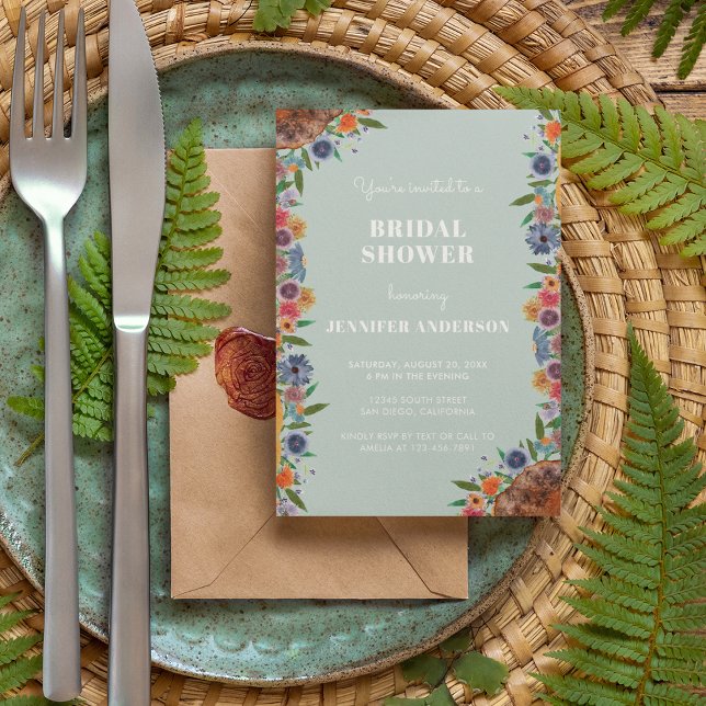 Light Blue Floral Garden Boho Chic Bridal Shower Invitation (Creator Uploaded)