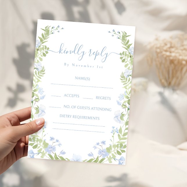 Light Blue Floral Greenery Wedding RSVP Cards (Creator Uploaded)
