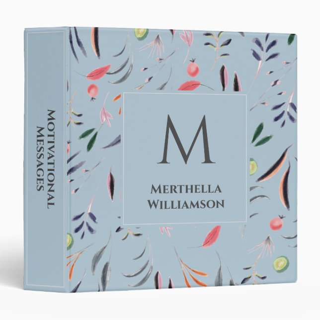 Light Blue Floral MONOGRAM Custom Personalized Binder (Front/Spine)