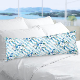 Light Blue Floral Pattern Coastal Minimal Body Pillow